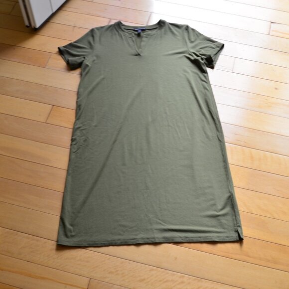 Eileen Fisher Olive Green V-neck Jersey Dress Size S/P - Picture 2 of 10